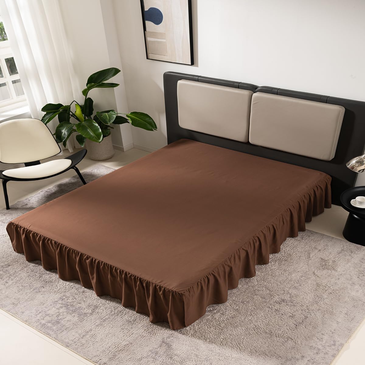 TSUTOMI Brown Bed Skirt Twin Size Ruffled Bed Skirt with Split Corners, Twin Bed Skirt 18 Inch Drop,Twin Size Bed Skirt Brown for Ruffled Bed Skirt with Split Corners, Bed Skirt Twin Size