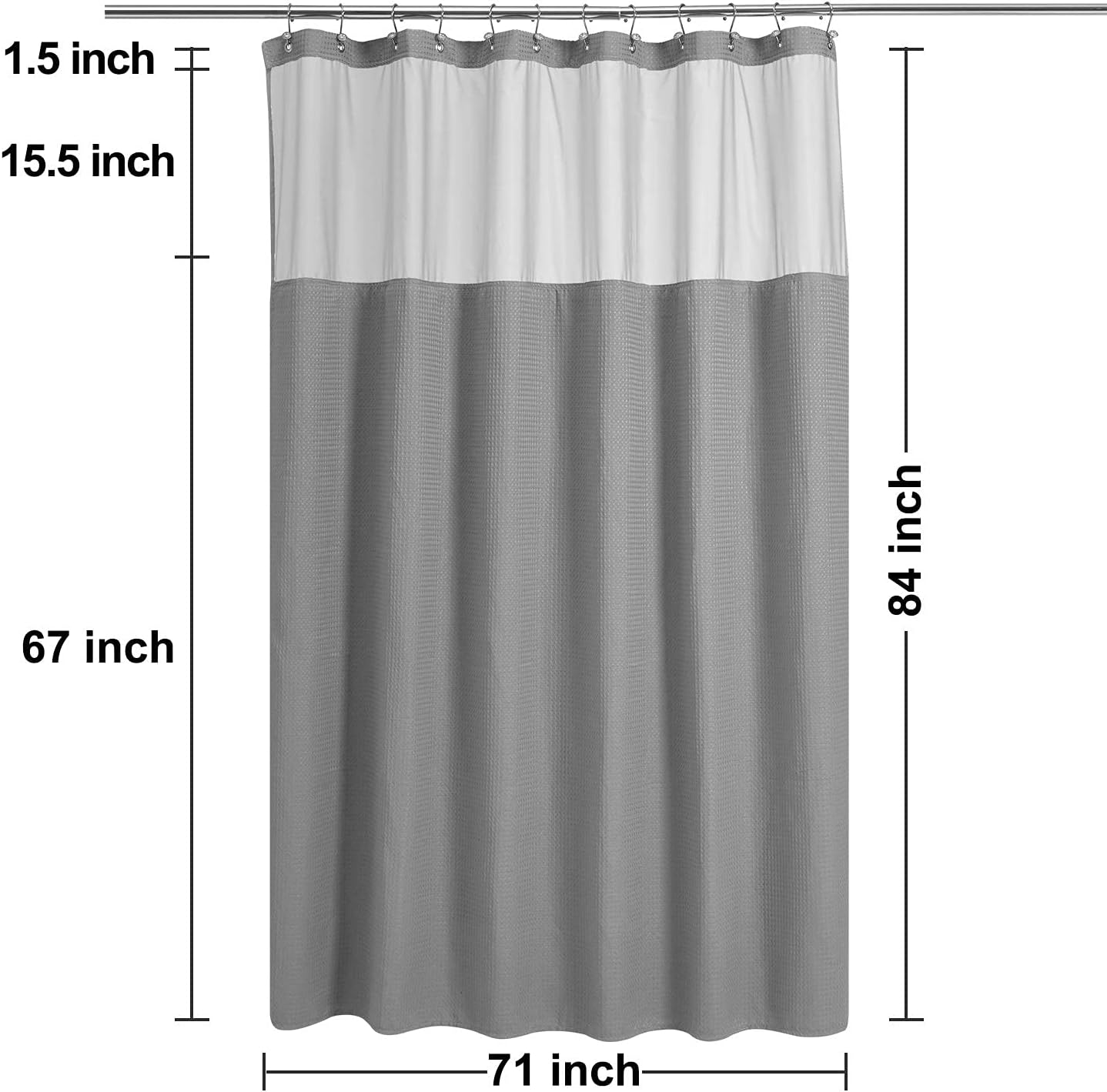 N&Y HOME Extra Long Waffle Weave Shower Curtain with Snap-in Fabric Liner Set, 12 Hooks Included - 71" x 84", Hotel Style, Mesh Top Window, Machine Washable & Water-Repellent - 71x84, Gray