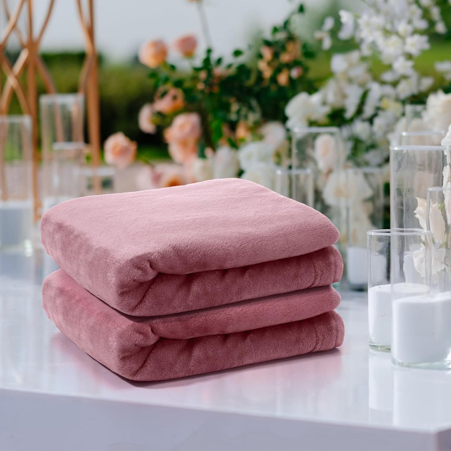 Tinideya 6 Pcs Flannel Fleece Throw Blanket Bulk 50 x 60 Inch Soft Fleece Blanket Warm Throw Blanket Coral Blankets for Couch Sofa Home Wedding Gifts Season (Light Pink)