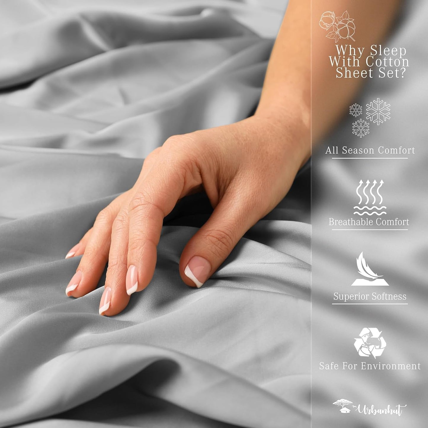 URBANHUT 1000 Thread Count Egyptian Cotton Sheets Damask Striped Twin Size, Breathable Long Staple, 4 Pc Bed Sheet Sets, Luxury Hotel Sateen Sheets Fits 16" Deep Pocket - Silver Grey