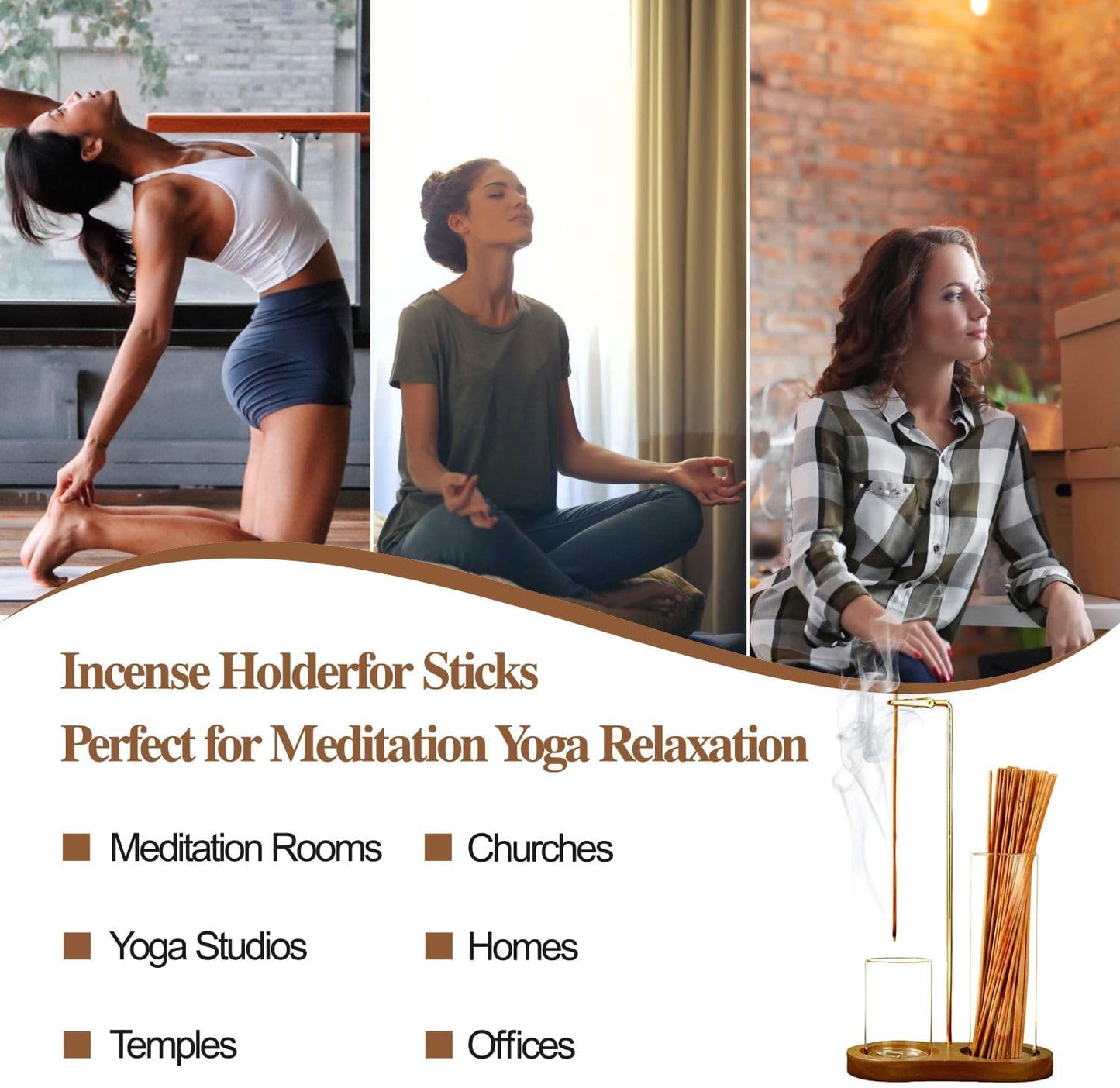 2 in 1 Glass Incense Holder & Burner for Sticks with Ash Catcher, Anti-Ash Flying Design, Storage Organizer and Hang Upside Down for Meditation Yoga Spa Home Decor