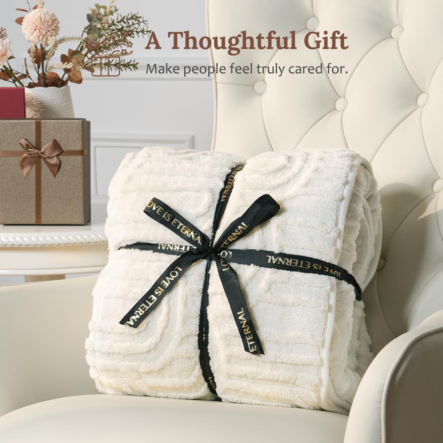 Sherpa Fleece Adult Weighted Blanket Great for Sleep, 15 lbs Dual Sided Soft Fuzzy Heavy Blankets for Couch Bed Sofa, Cozy Warm Arched Jacquard Throw for Winter (Cream White, 48" x 72", 15 Pounds)