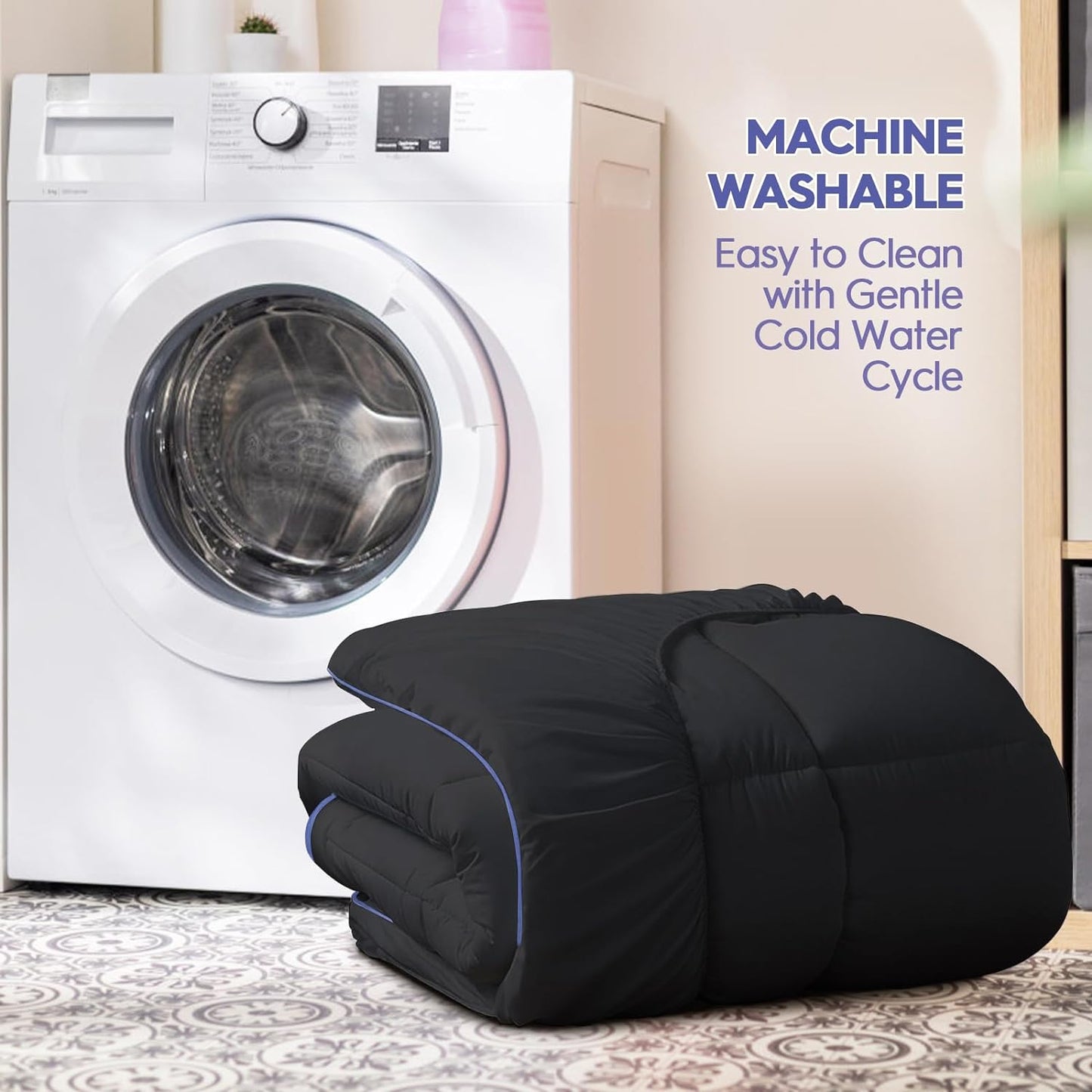 ABENE Queen Dual Layer 3 Inch Memory Foam Mattress Topper, 2 Inch Gel Memory Foam Plus 1 Inch Down Alternative Pillowtop Mattress Pad Cover, Soft Black Bed Topper Support for Pressure Relief