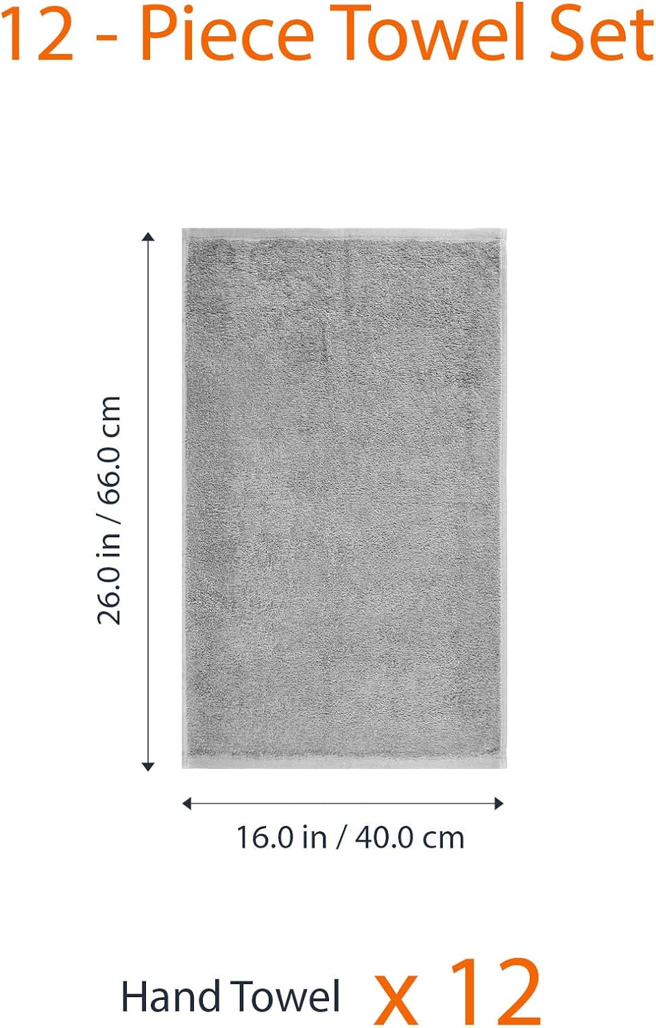 Amazon Basics Soft and Thick Cotton Hand Towels, 16" x 26", Gray, 12-Pack