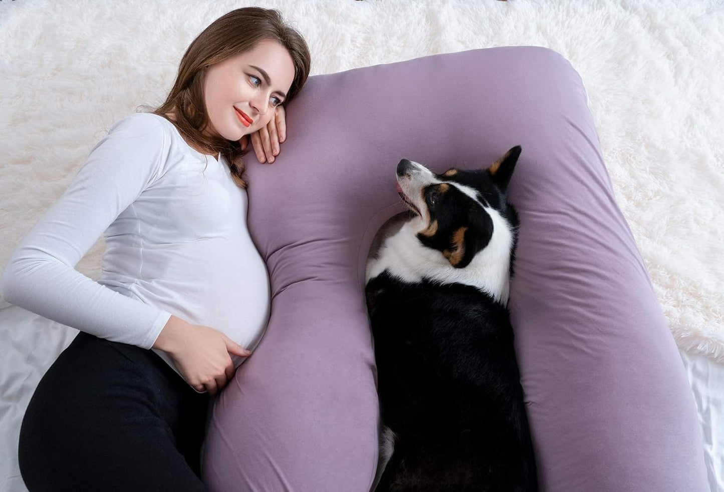 Meiz U Shaped Sleeping, Cooling 60‘’ Maternity Pillow for Pregnant Women with Jersey Cover, Purple