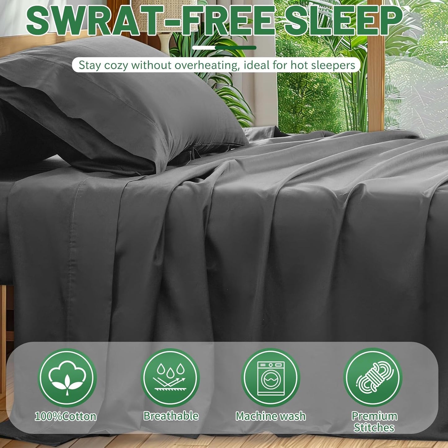 Extra Deep Pocket Queen Sheets 18-24 Inch 1000 Thread Count 100% Egyptian Cotton Sateen Weave Soft Breathable 4 Pieces(Queen,Dark Grey)