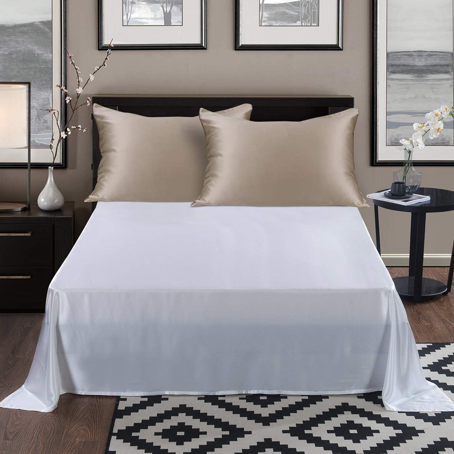 ALASKA BEAR Silk Pillowcase for Hair and Skin, Set of 2 Pure Genuine 22 Momme Mulberry Silk Pillow Cases Standard Size for Bliss Sleep Better Than Poly Satin, Zipper Closure(2pc, Taupe)