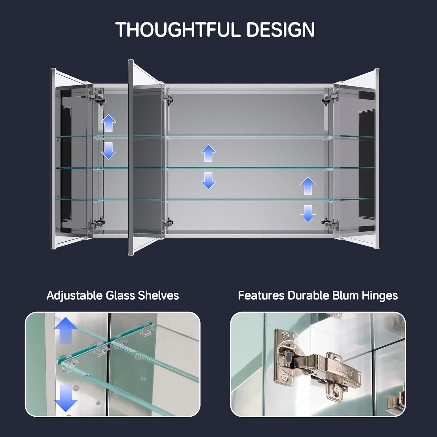 Medicine Cabinet 48" x 30", Bathroom Medicine Cabinet with Mirror, Recessed Medicine Cabinets with Adjustable Shelves, Soft-Closing Door, and Aluminum Alloy Frame - Reverse Installation, Silver