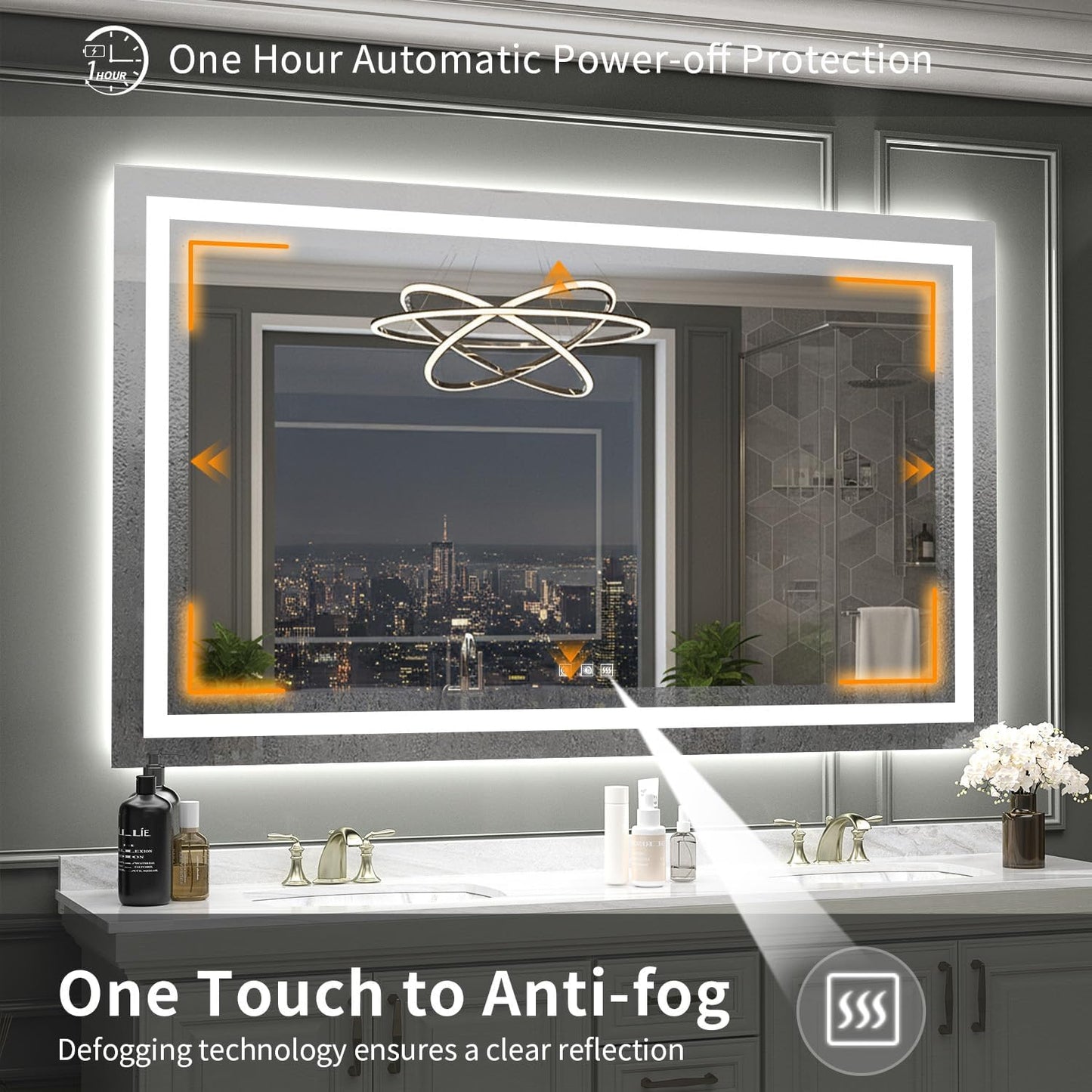 LED Mirror for Bathroom, 57x36 Inch Backlit + Front Lighted Bathroom Vanity Mirror with Lights for Wall, Double Light Strips, 3 Colors, Shatter-Proof, Anti-Fog and Brightness Memory
