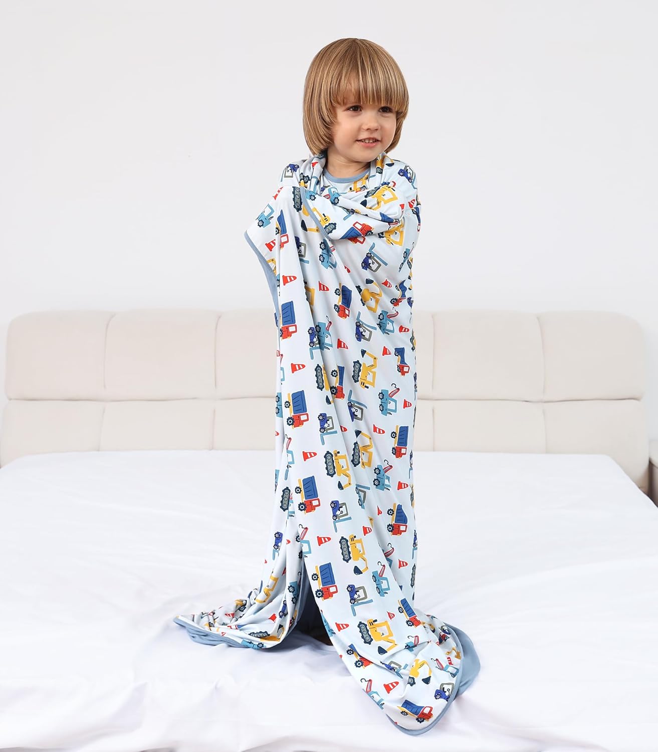 Premium Baby Blanket, Stretchy Quilt for Kid, Soft Crib Bedding for Newborn Baby and Toddler, Nursery Blanket for Boys and Girls, Viscose Made from Bamboo, 50'' x 50'' Blue Car
