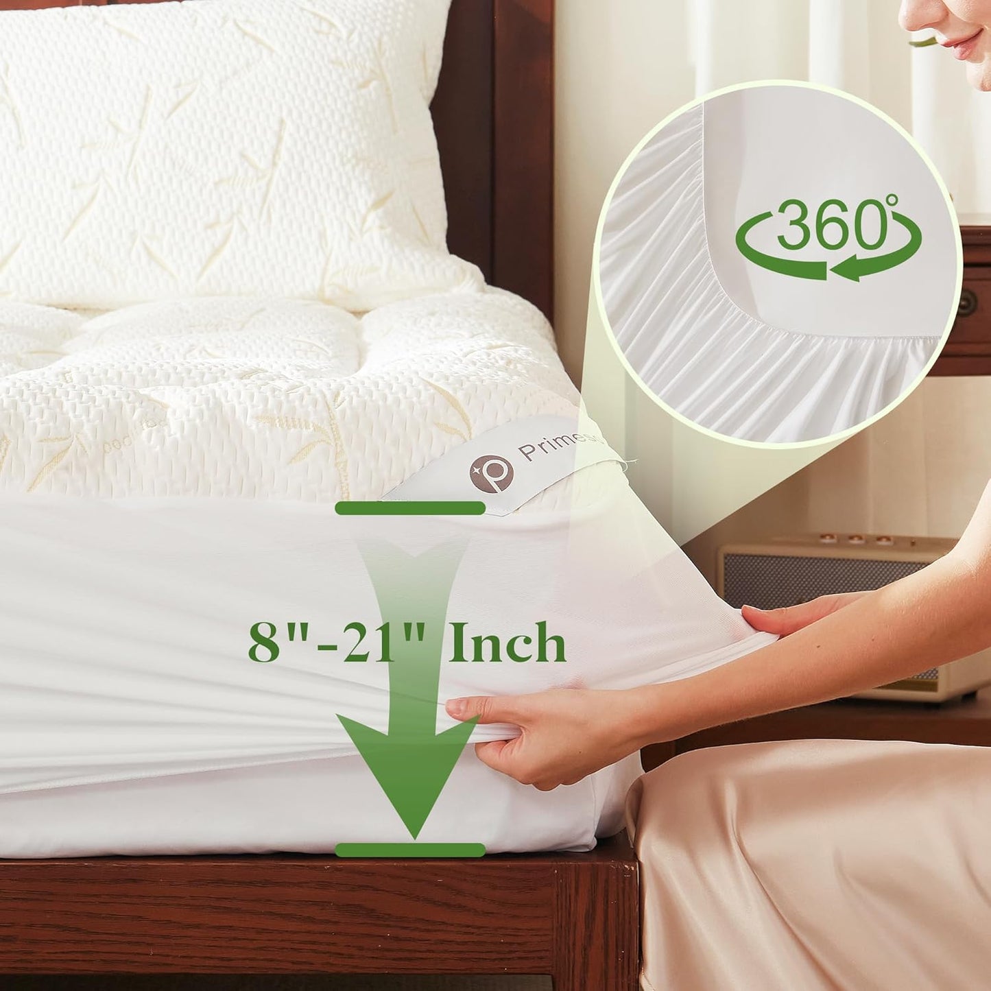 100% Waterproof Full Size Mattress Topper, Thick Pillow Top Mattress Pad,Up to 21 Inch Deep Pocket,Soft Breathable Mattress Pad for Back Pain, Protector Cover(Beige)