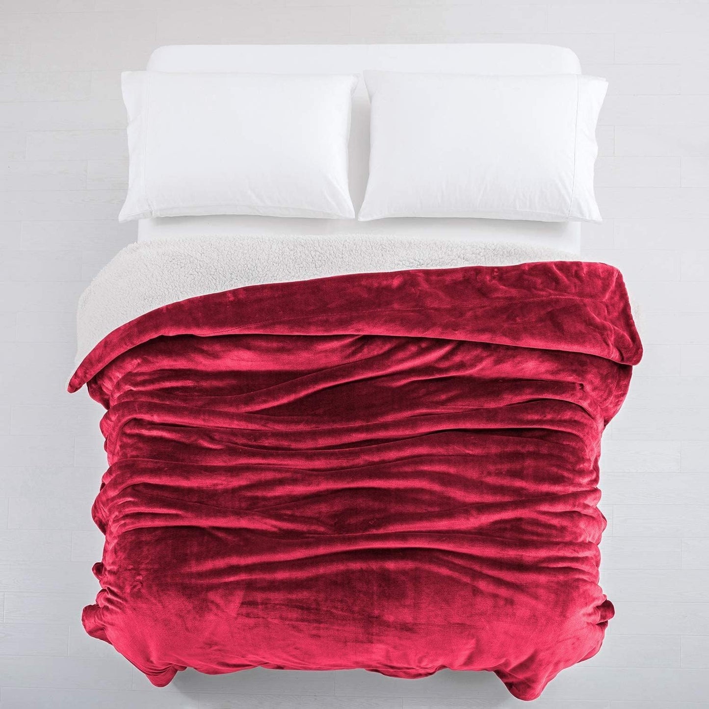 IR Imperial Rooms Sherpa Fleece Throw Blanket Twin Size for Couch - Thick and Warm Fluffy Blankets for Winter, Soft and Fuzzy Twin Blanket for Bed, Burgundy, 60x80 Inches