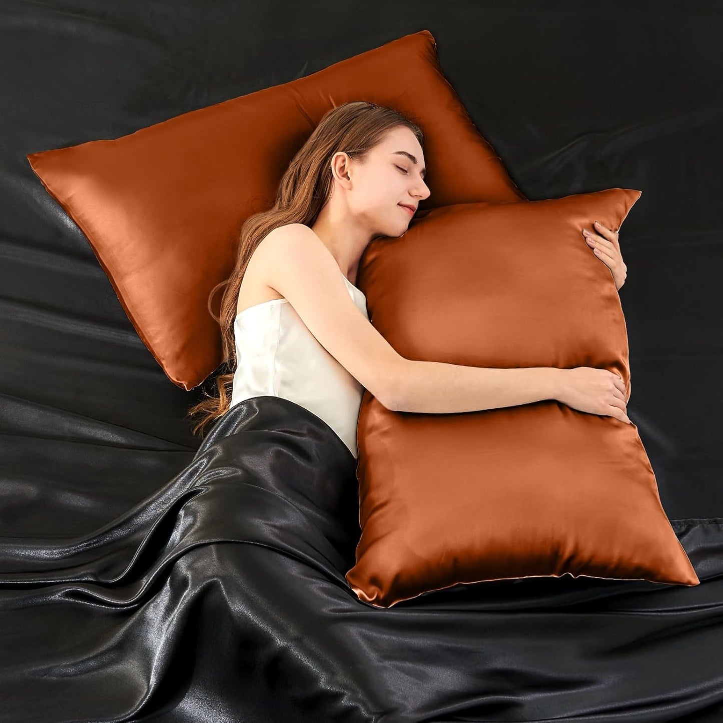 INFIIXSO Mulberry Silk Pillowcase for Hair and Skin, Silk Pillow Cases King Size with Hidden Zipper 20x40 Inches, Super Smooth and Soft Cooling Pillow Cases for Hot Sleepers(Orange, 1 Pack)