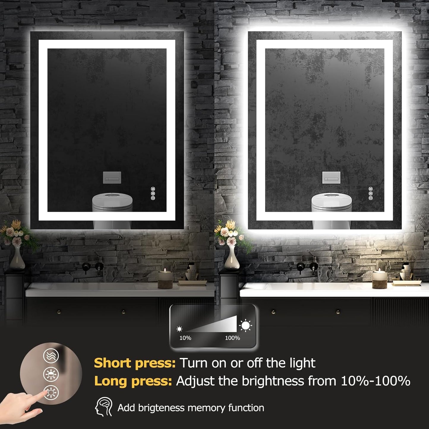 28X36 LED Bathroom Mirror with Lights, Anti-Fog, Dimmable, Backlit + Front Lit, Smart Bathroom Vanity Mirror, Memory Function, Shatterproof, Tempered Glass (Horizontal/Vertical)