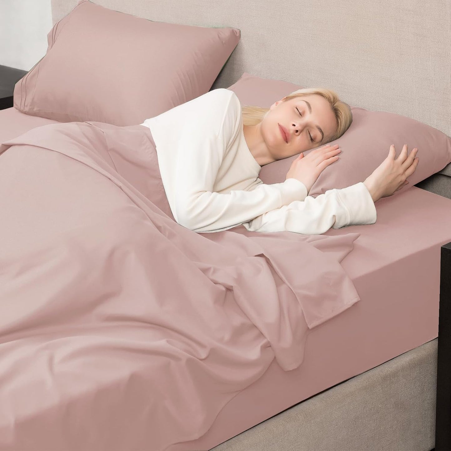 Mejoroom California King Size Sheet Set - Soft Microfiber Bed Sheets,Deep Pocket Fitted Sheet, Breathable, Wrinkle & Fade Resistant - 4 Piece (California King,Dusty Pink)