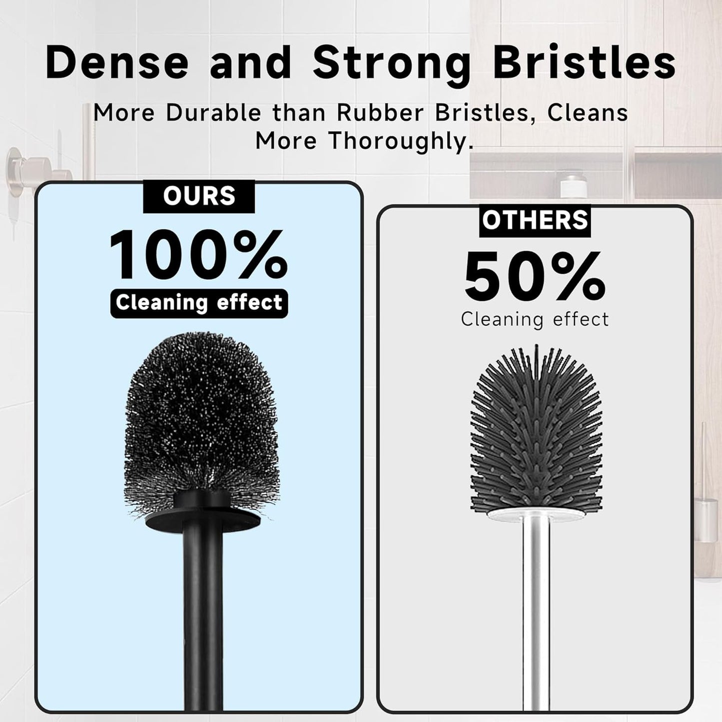 Toilet Brush and Holder Set, 2 Pack Toilet Bowl Brush with Long Non-Slip Handle, Deep Toilet Cleaner Brush, Toilet Scrubber, Black
