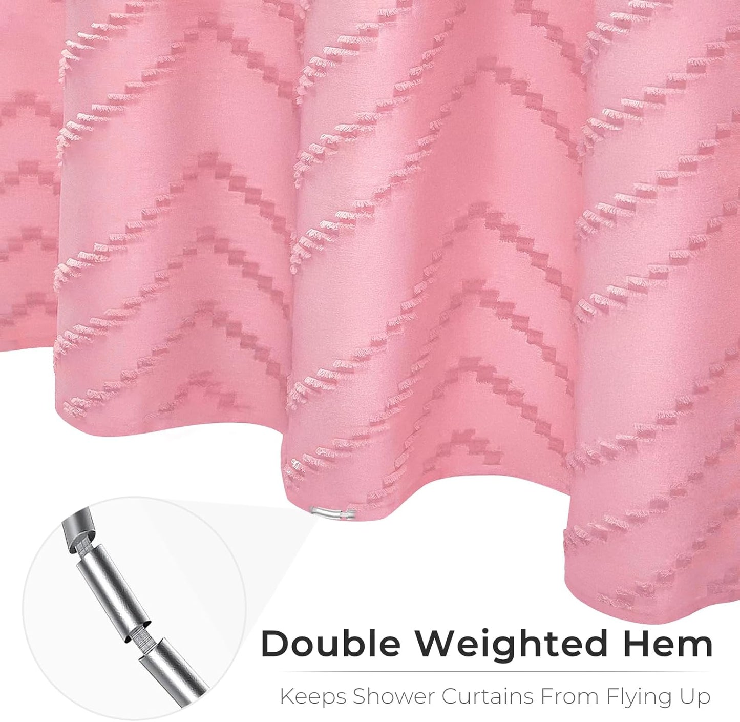 Pink Boho Shower Curtain Woven Fabric Cute Shower Curtain Modern Farmhouse Textured Tufted Chevron Striped Minimalist 72 x 78 Bathroom Shower Curtains