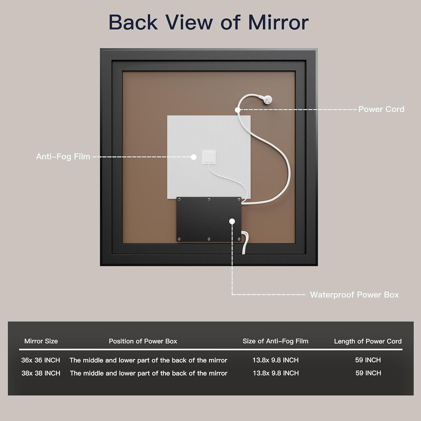 ISKM Framed LED Mirror for Bathroom 36"x36", Dimmable LED Bathroom Mirror with Lights, Anti-Fog, Front and Backlit Lighted Mirror 3-Colors, Shatterproof, Memory Function