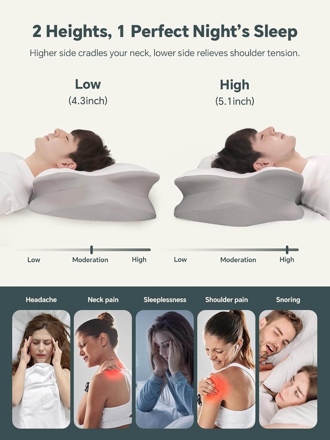 Cervical Neck Pillow for Sleeping, Ergonomic Side Sleeper Pillows for Adults, Cooling Neck Support Pillow for Neck and Shoulder Pain Relief (2 Pack)