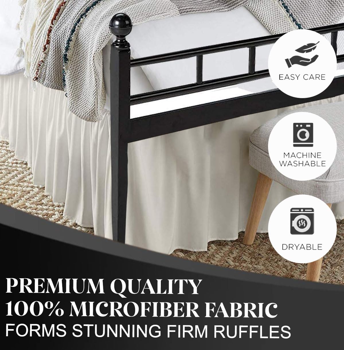 Ruffled Bed Skirt with Split Corners, Ivory, Full 16 Inch Drop Bedskirt, Hotel Quality Brushed Microfiber Wrinkle Free Dust Ruffle Bed Skirt Full Size