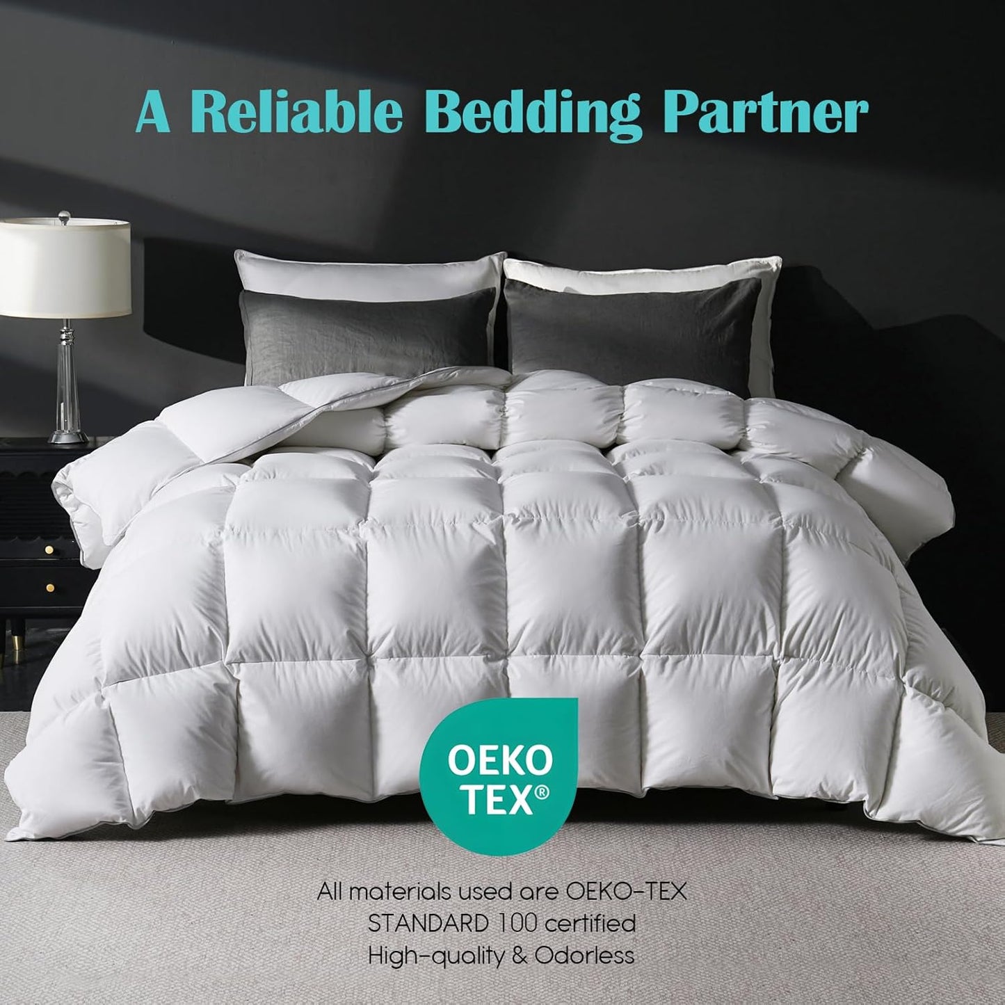 Goose Feather Down Fiber Comforter King Size, 100% Cotton Cover Ultra Soft Fluffy King Duvet Insert, Luxurious Hotel Bedding Comforter for All Season, White 106"x90"