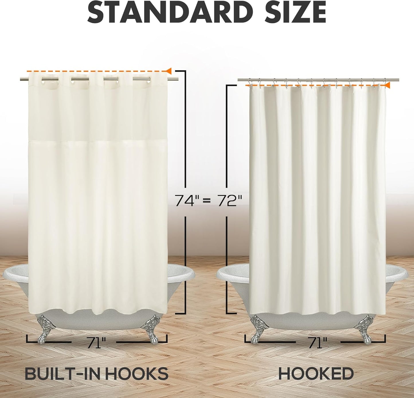 No Hook Slub Textured Shower Curtain with Snap-in PEVA Liner Set - 71" x 74"(72"), Hotel Style Cream Shower Curtain with Sheer Top Window, Water Repellent, Sand, W71xH72