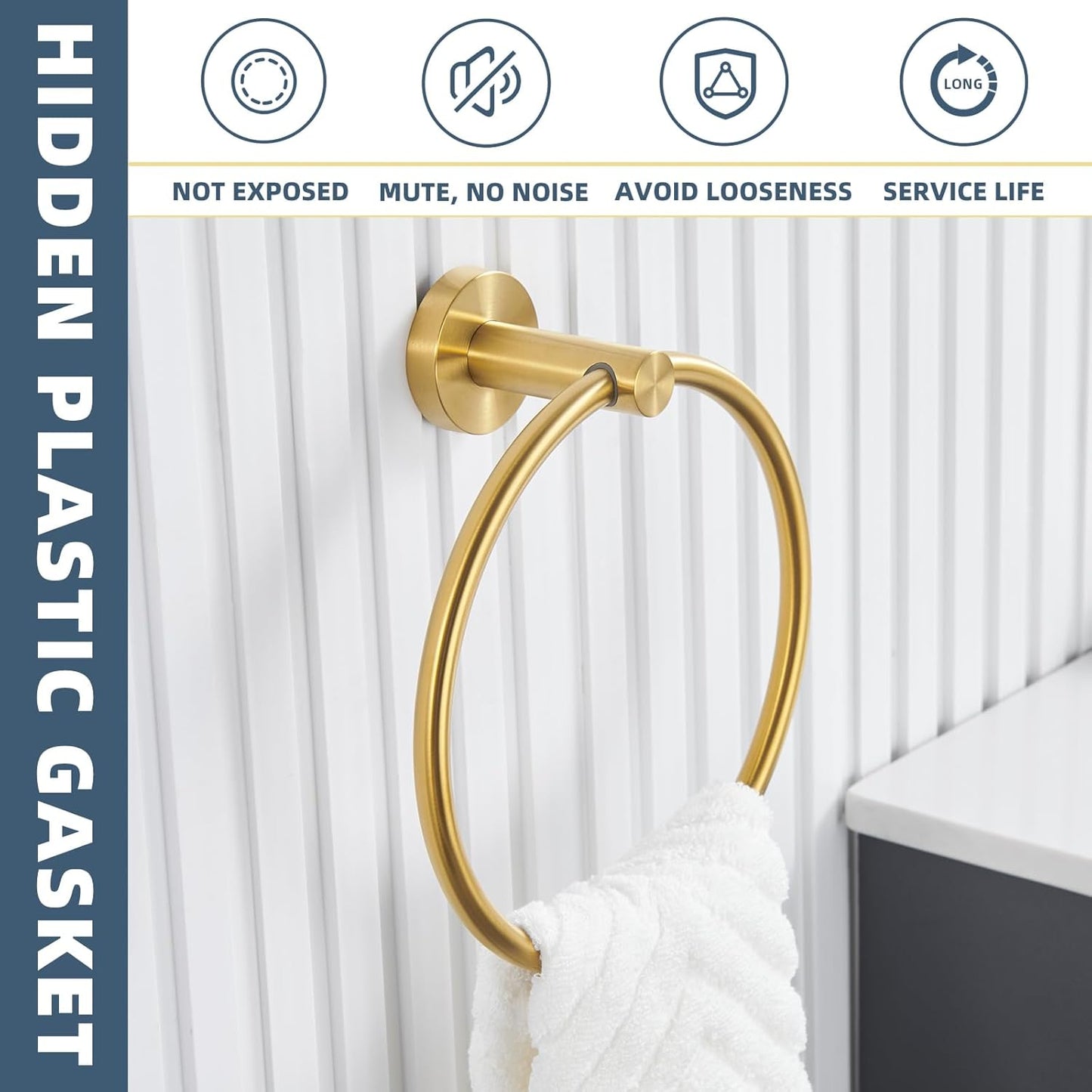 APLusee Brushed Gold 2 Pieces Bathroom Hardware Set, Hand Towel Ring and Toilet Paper Holder, 304 Stainless Steel Bath Accessories, Wall Mounted