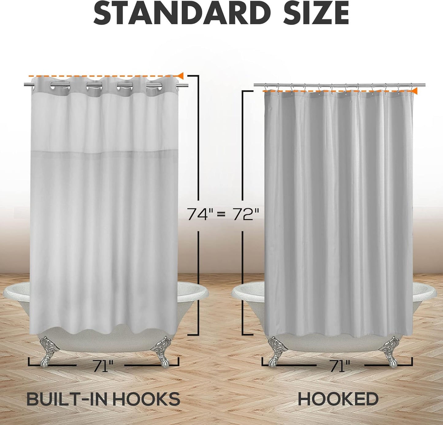 River Dream No Hook Slub Textured Shower Curtain with Snap-in PEVA Liner Set - 71" x 74"(72"), Hotel Style with See Through Top Window, Machine Washable & Water Repellent, Gray, 71x74
