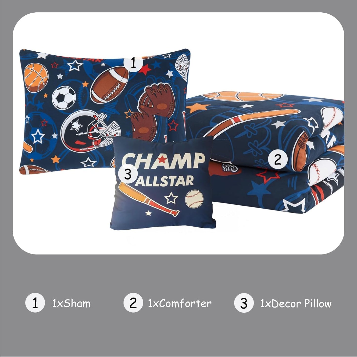 Kids Comforter Set Twin Size for Boys, Glow in The Dark Ball Games Bedding Set 1 Comforter, 1 Decor Pillow, 1 Pillow Shams
