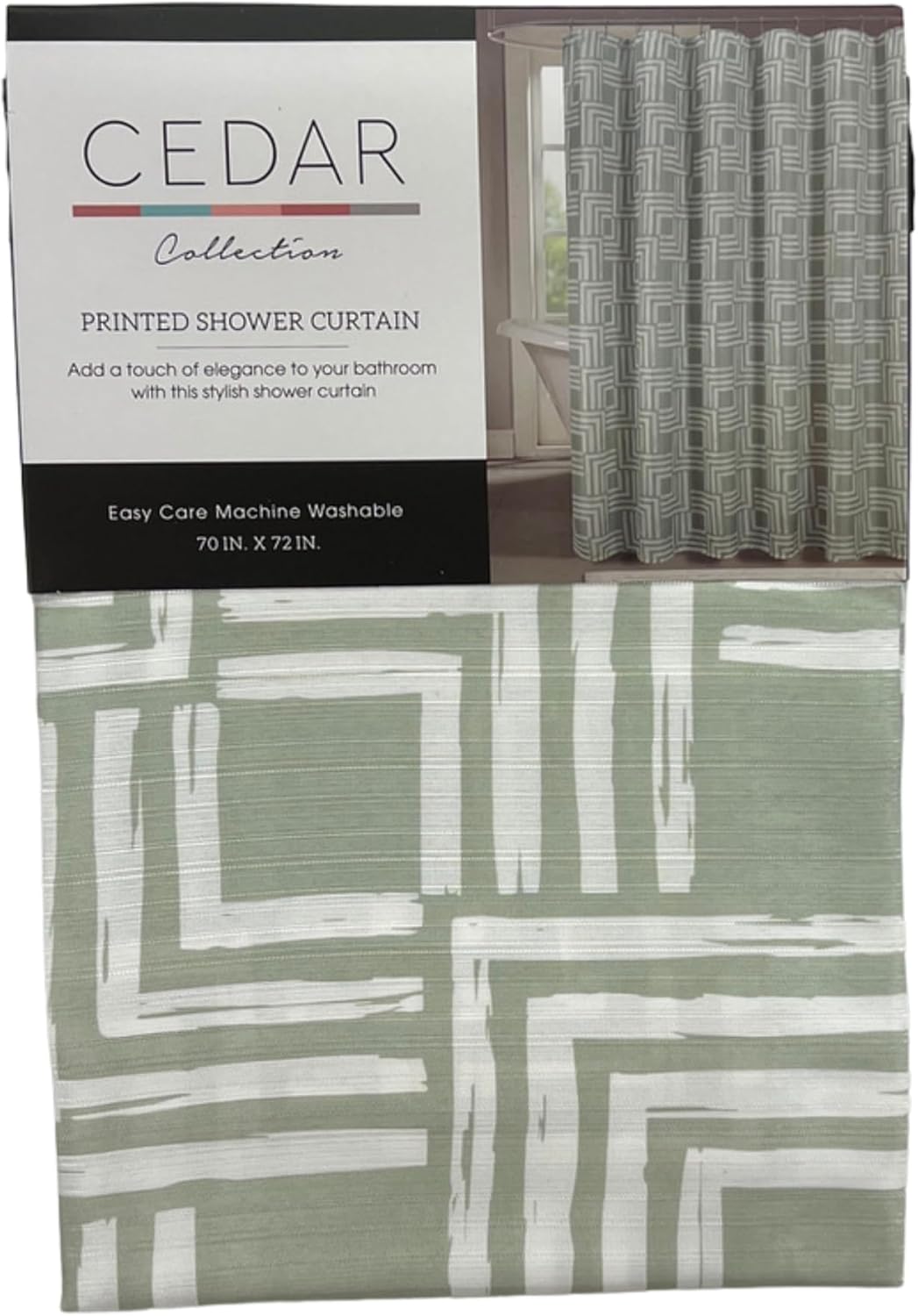Serafina Home Hotel Quality Fabric Bathroom Shower Curtain: Geometric Square Design - Sage Green and White Milo Sage (72 x 70 inches)