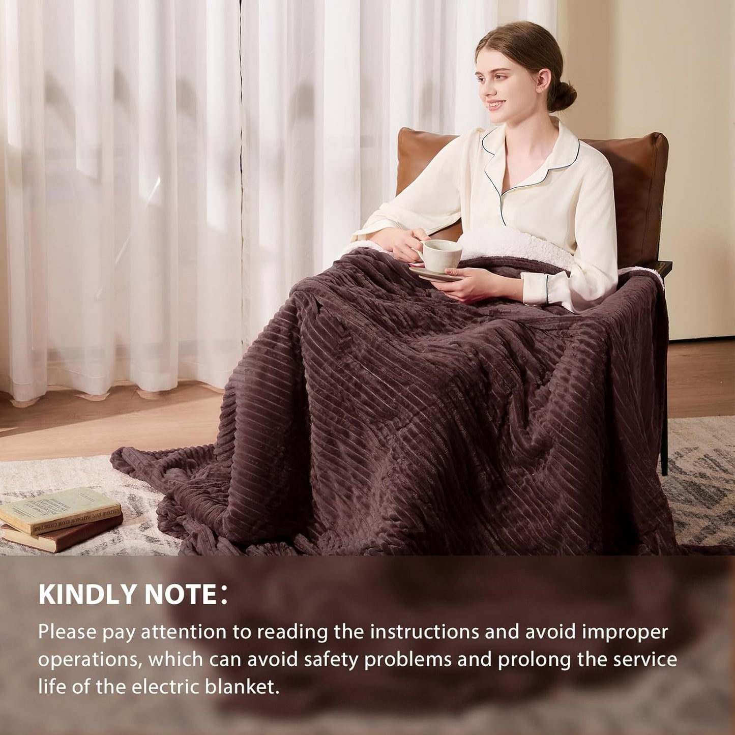 Homemate Electric Heated Blanket Twin Size - 62"x84" Heating Blanket Twin Size 1/2/4/6/8 Hours Auto-Off 10 Heat Level Over-Heat Protection Soft Flannel Sherpa ETL Certification