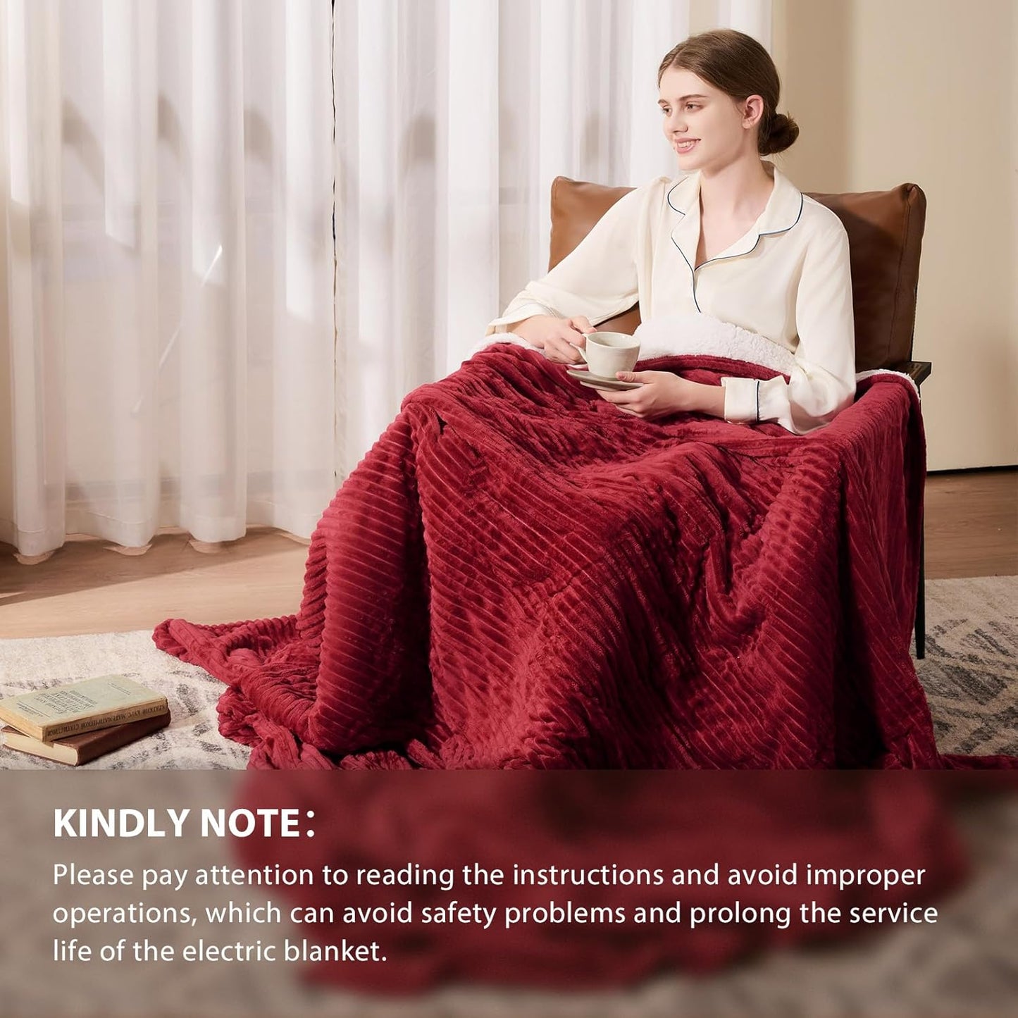 Homemate Electric Blanket King Size- 100"x90" Heated Blanket King Size 1/2/4/6/8 Hours Auto-Off 10 Heat Levels Over-Heat Protection Soft Flannel Sherpa ETL Certification