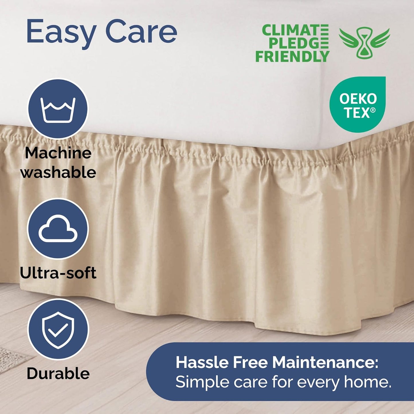 Wrap Around Dust Ruffle Bed Skirt - Cream - for Full Size Beds with 12 Inch Drop - Easy Fit Elastic Strap - Adjustable Pleated Bedskirt w/Brushed Fabric - Wrinkle Free - for Women, Men, Kids & Teens
