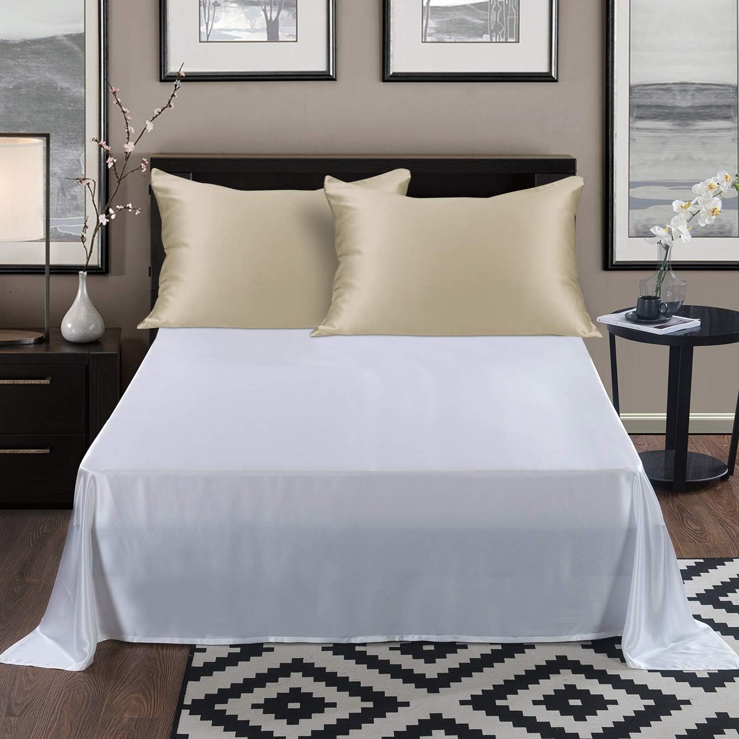 ALASKA BEAR Silk Pillowcase for Hair and Skin, Set of 2 Pure Genuine 22 Momme Mulberry Silk Pillow Cases Standard Size for Bliss Sleep Better Than Poly Satin, Zipper Closure(2pc, Beige)