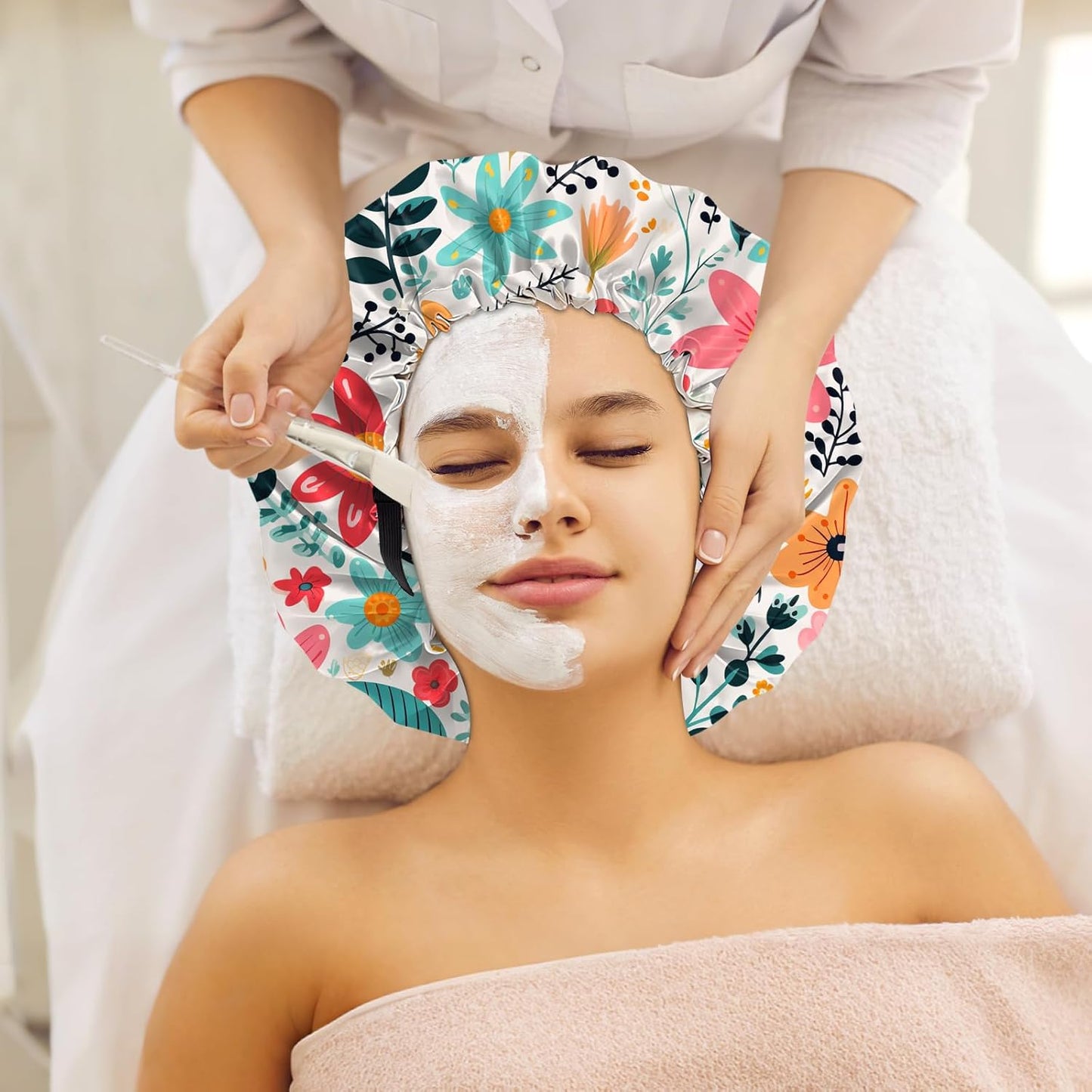 2 PCS Bonnets for Women Girls Satin Hair Bonnet Silk Adjustable Elastic Double Layer Hair Wrap Sleep Cap Comfort Cute-Red Flower