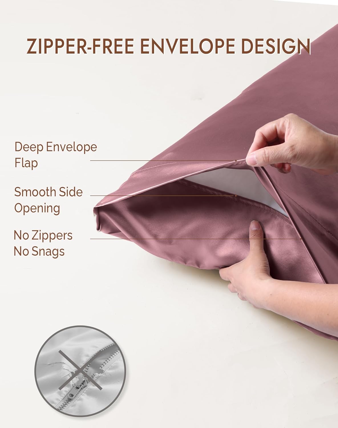 SilkSilky 100% Mulberry Silk Pillowcase - Pure 22 Momme High-Grade 6A Fibers for Hair & Skin, Envelope Closure, Natural, Organic, Breathable & Cooling Pillow Case (Standard, Pale Mauve)
