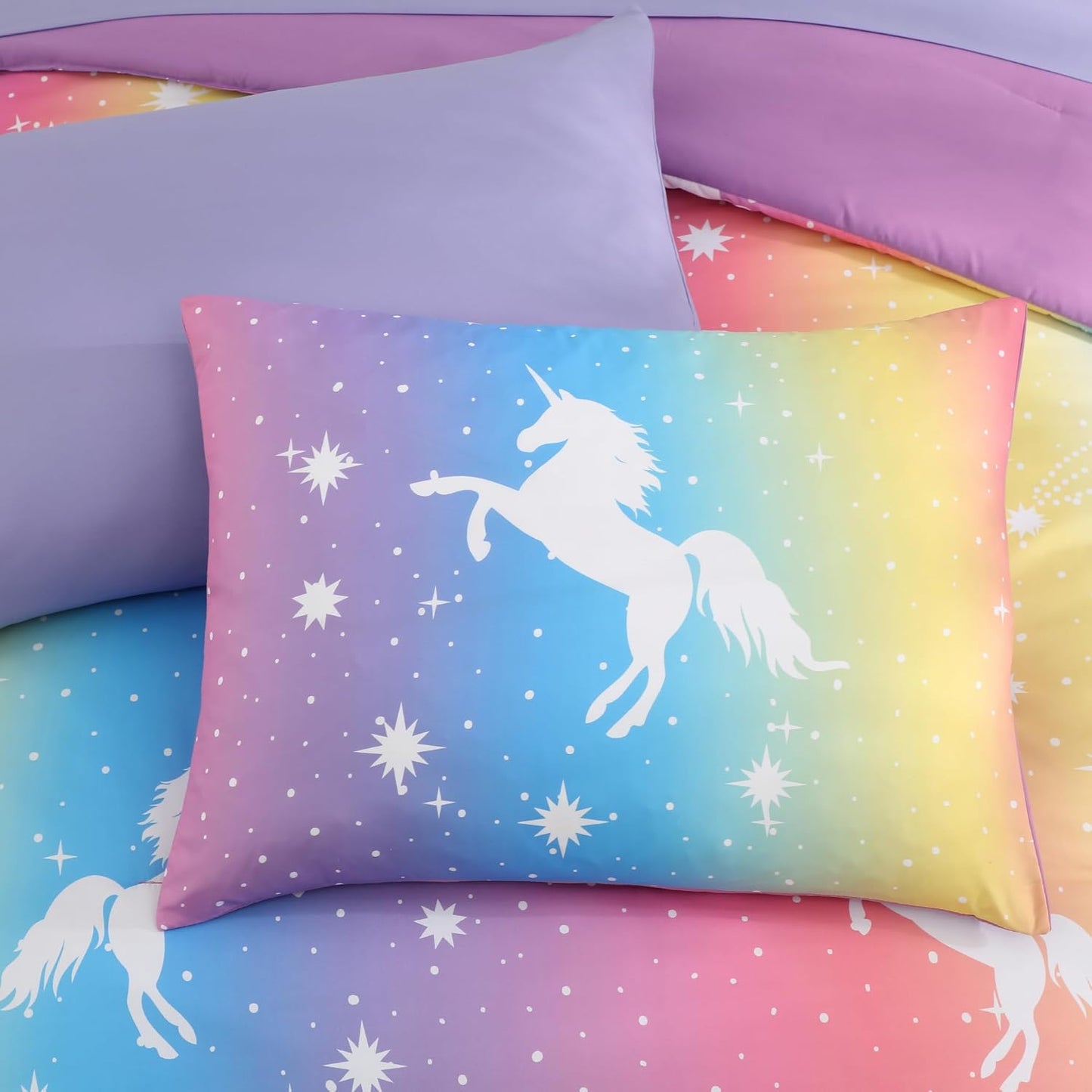 Twin Comforter Set for Girls-5 Pieces Rainbow Unicorn Twin Bedding Sets for Kids, Ultra Soft Bed in A Bag with Sheets