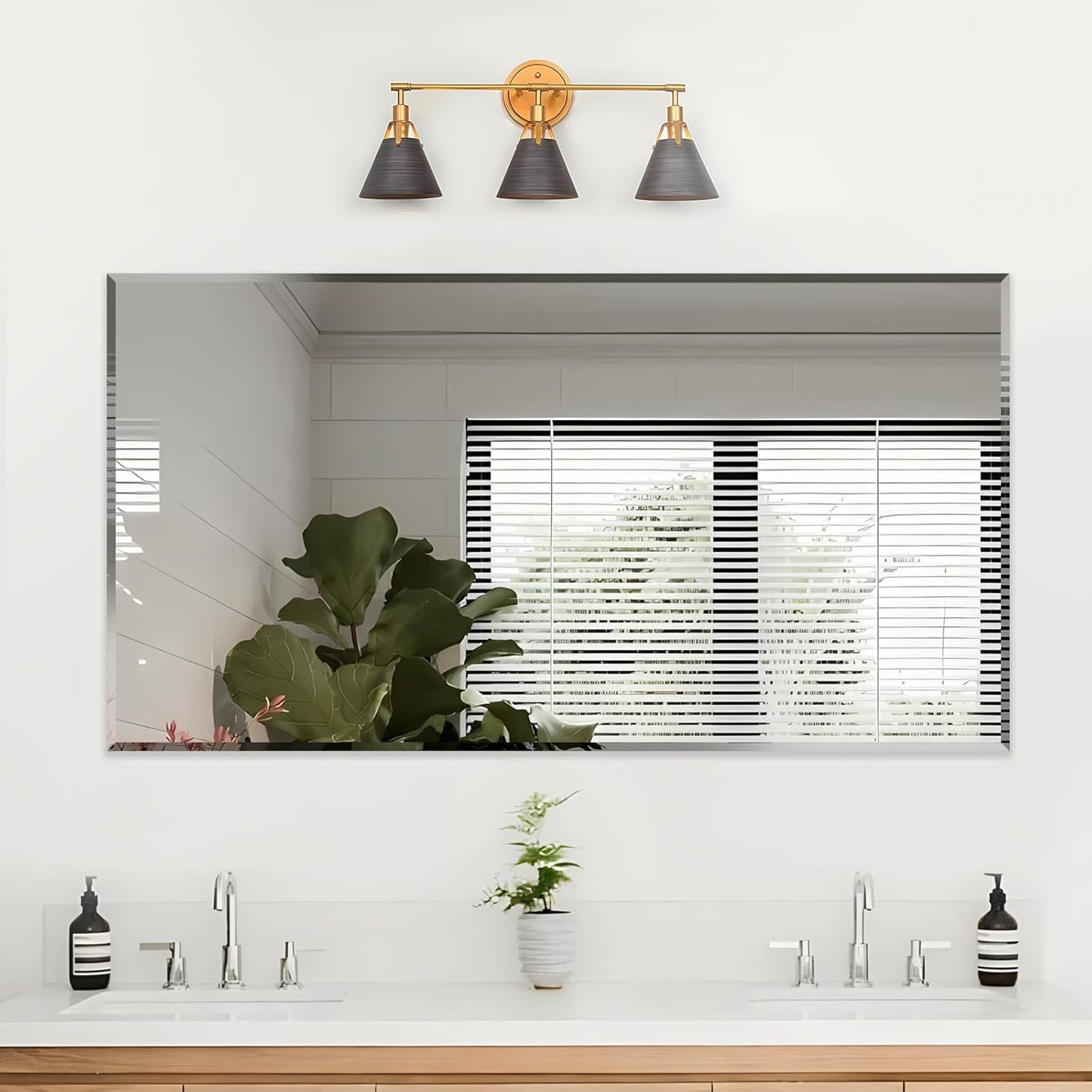 60x36 Inch Bathroom Mirror Frameless Beveled Edge Rectangle Wall Mirror Explosion Proof and Shatterproof Bathroom Vanity Mirror Wall Mounted Hang Firmly (Horizontal or Vertical)