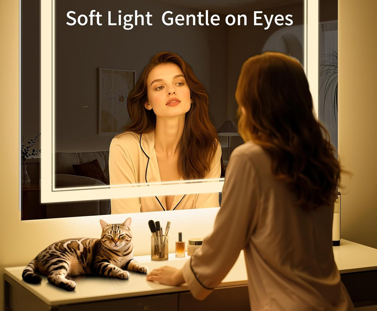 60"x28" LED Bathroom Mirror with Anti-Fog, Stepless Dimmable Lights, 3 Color Modes, Shatter-Proof Tempered Glass, Memory Function & Waterproof Design