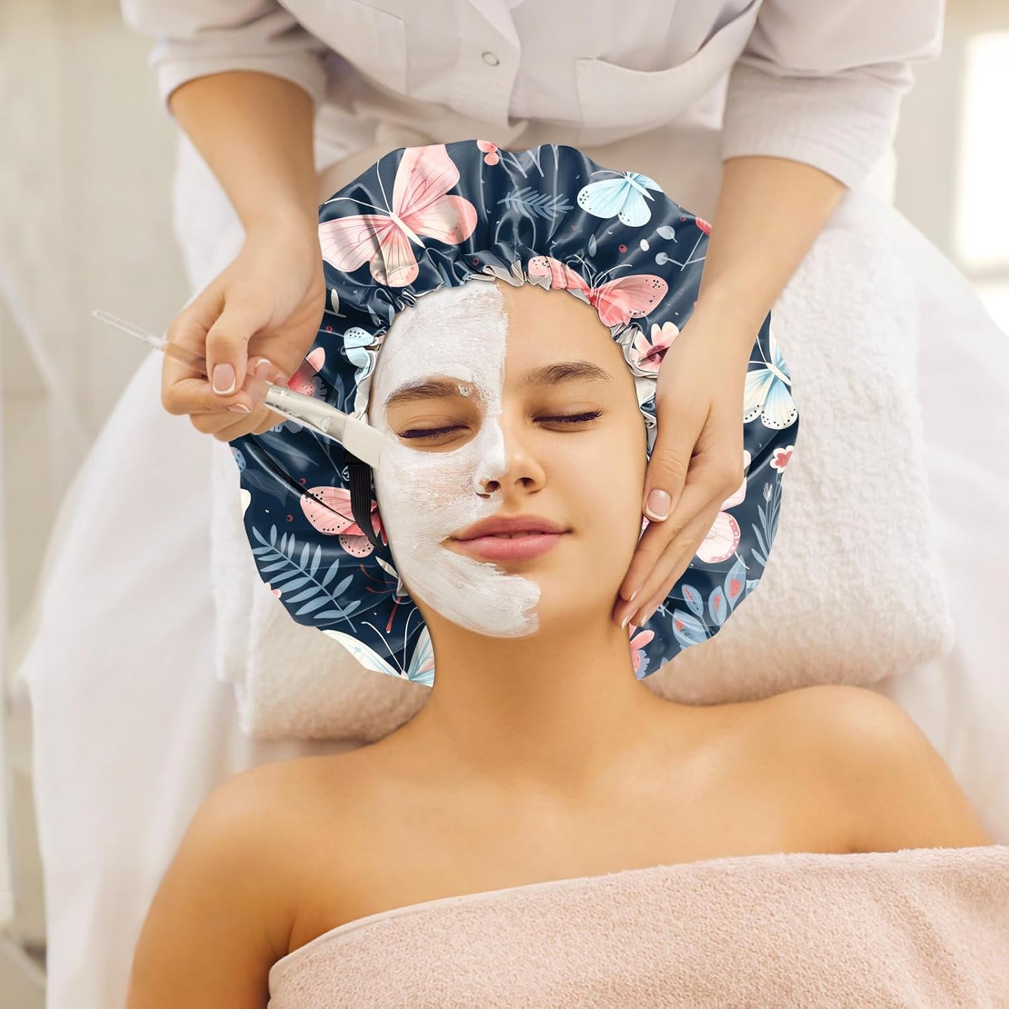 2 PCS Bonnets for Women Girls Satin Hair Bonnet Silk Adjustable Elastic Double Layer Hair Wrap Sleep Cap Comfort Cute-Floral