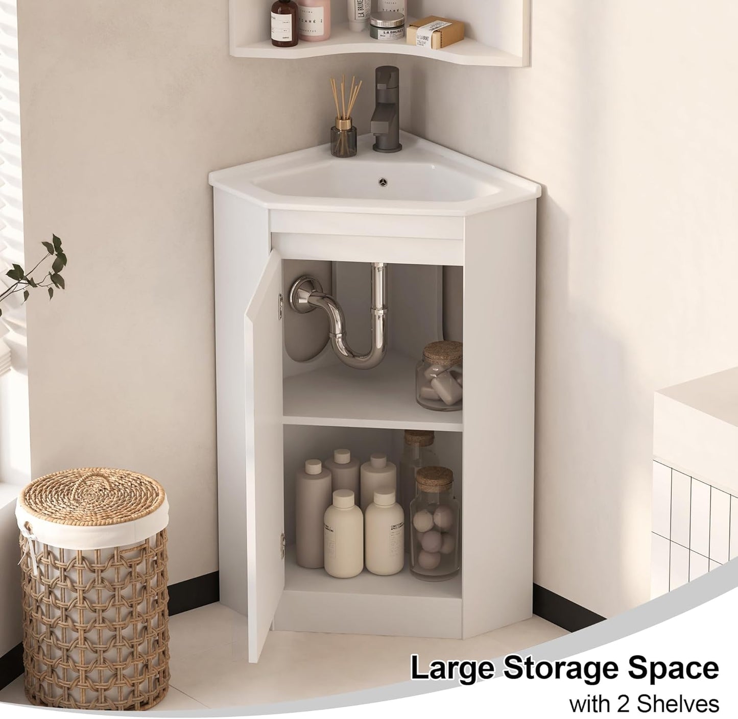 24"Corner Bathroom Vanity Sink Combo for Small Space,Freestanding Storage Cabinet with Sink,Soft-Close Function,Modern Wall Mount Sink Vanity (No Faucet)