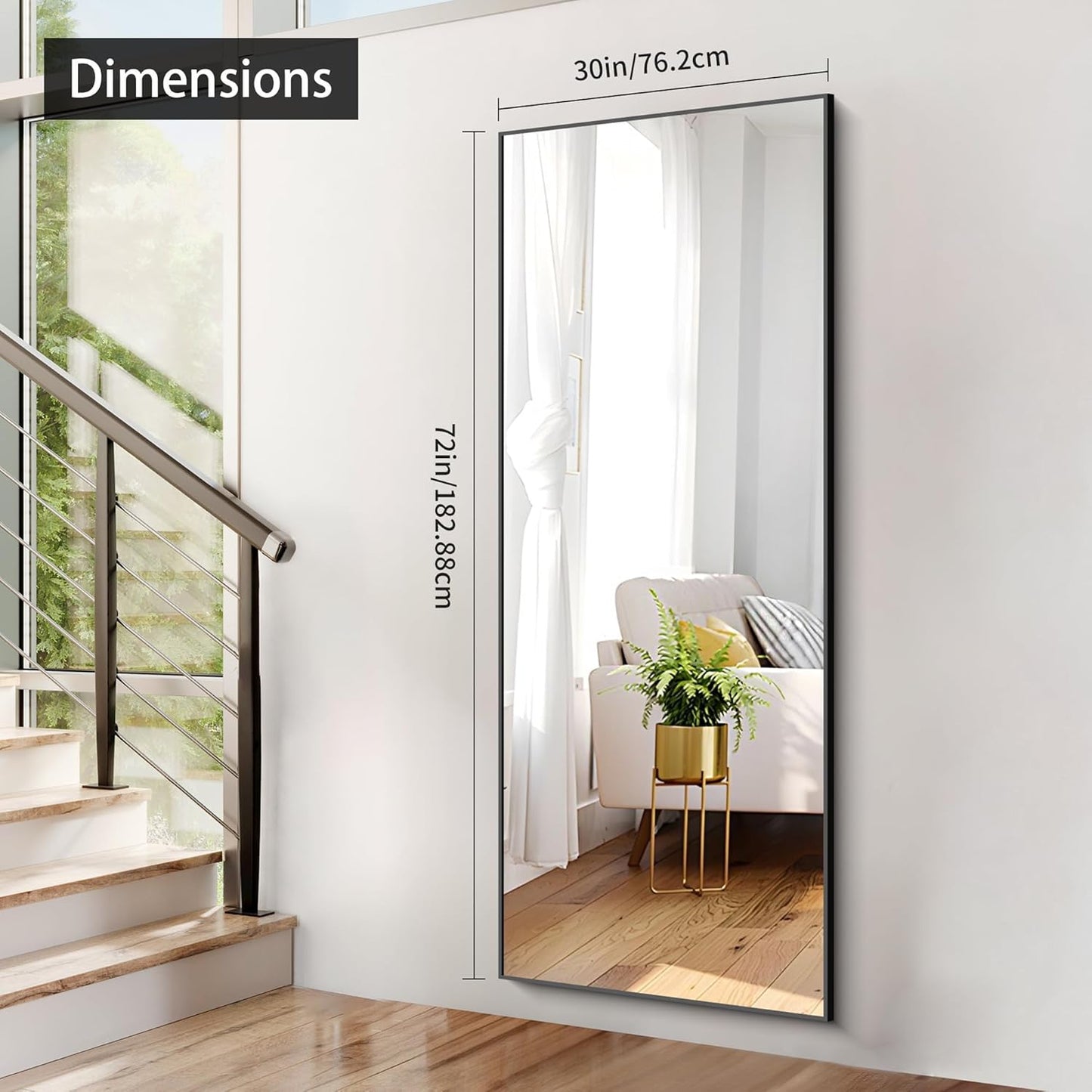 30x72inch Bathroom Mirror, Black Rectangle Mirror with Thin Frame, Large Rectangular Wall Mirrors for Bathroom, Living Roomm, Hair Salon, Big Farmehouse Mirror Hang Horizontal/Vertical