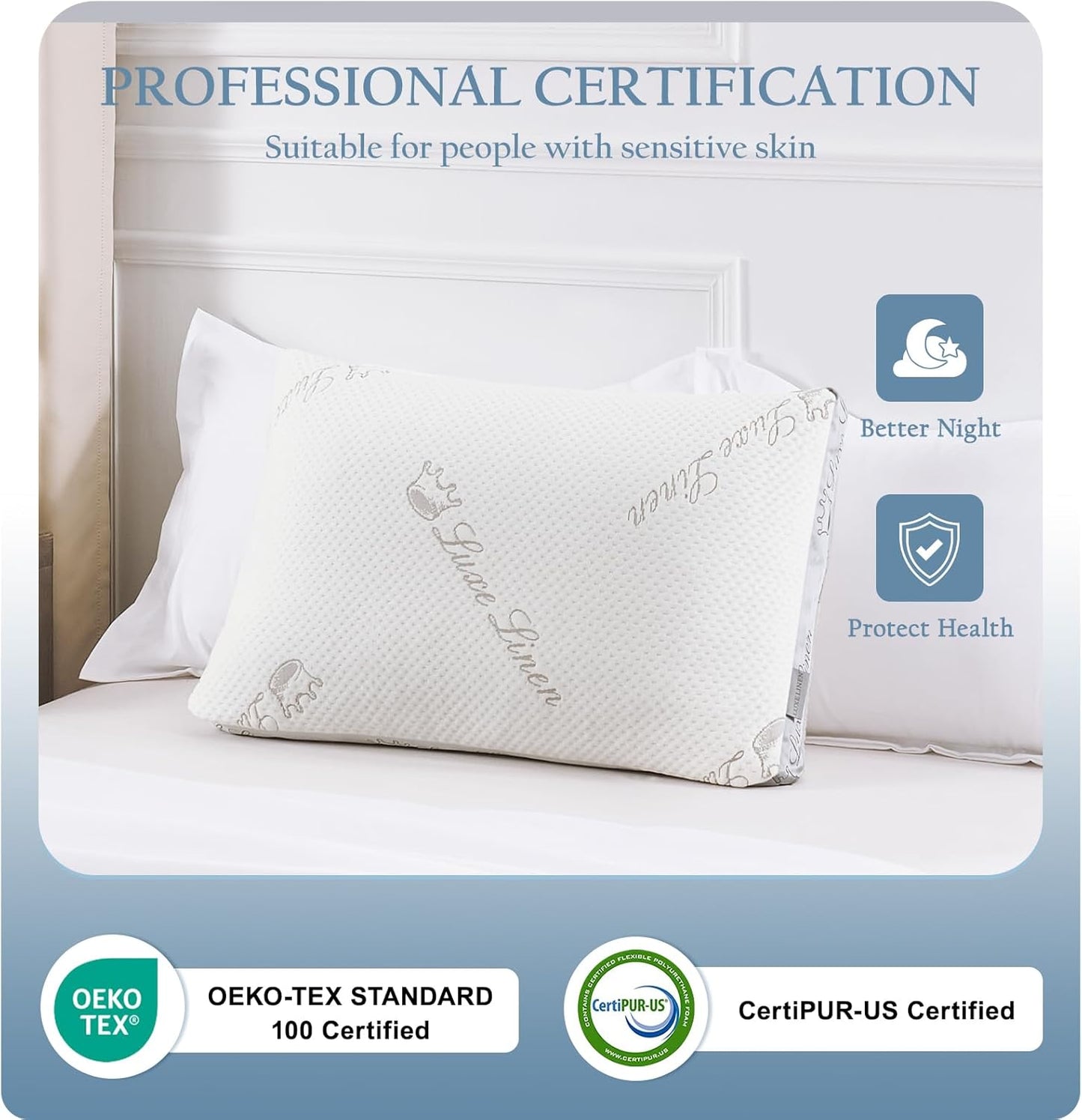 Organic Cotton King Size Pillows, Shredded Memory Foam Pillows, Adjustable Bed Pillow for Sleeping, 20"x36"Organic Cotton Bed Pillows for Side, Back, Stomach Sleepers๏ผPack of 1๏ผ
