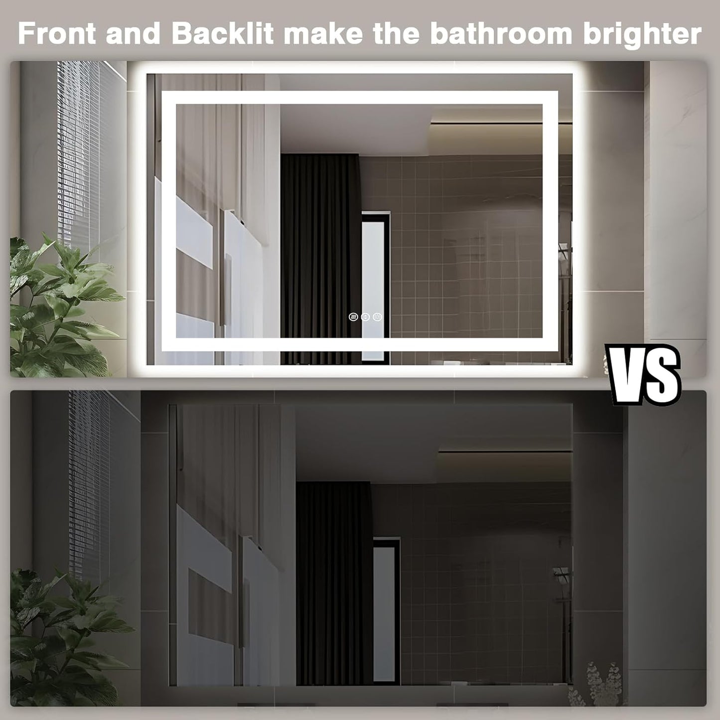 51"x40" Bathroom Light up Mirror, Double Bright Lights Mirror, Anti-Fog Vanity Mirror with Lights, Stepless Dimmable Illuminated, Touch Control, Waterproof (Horizontal/Vertical)