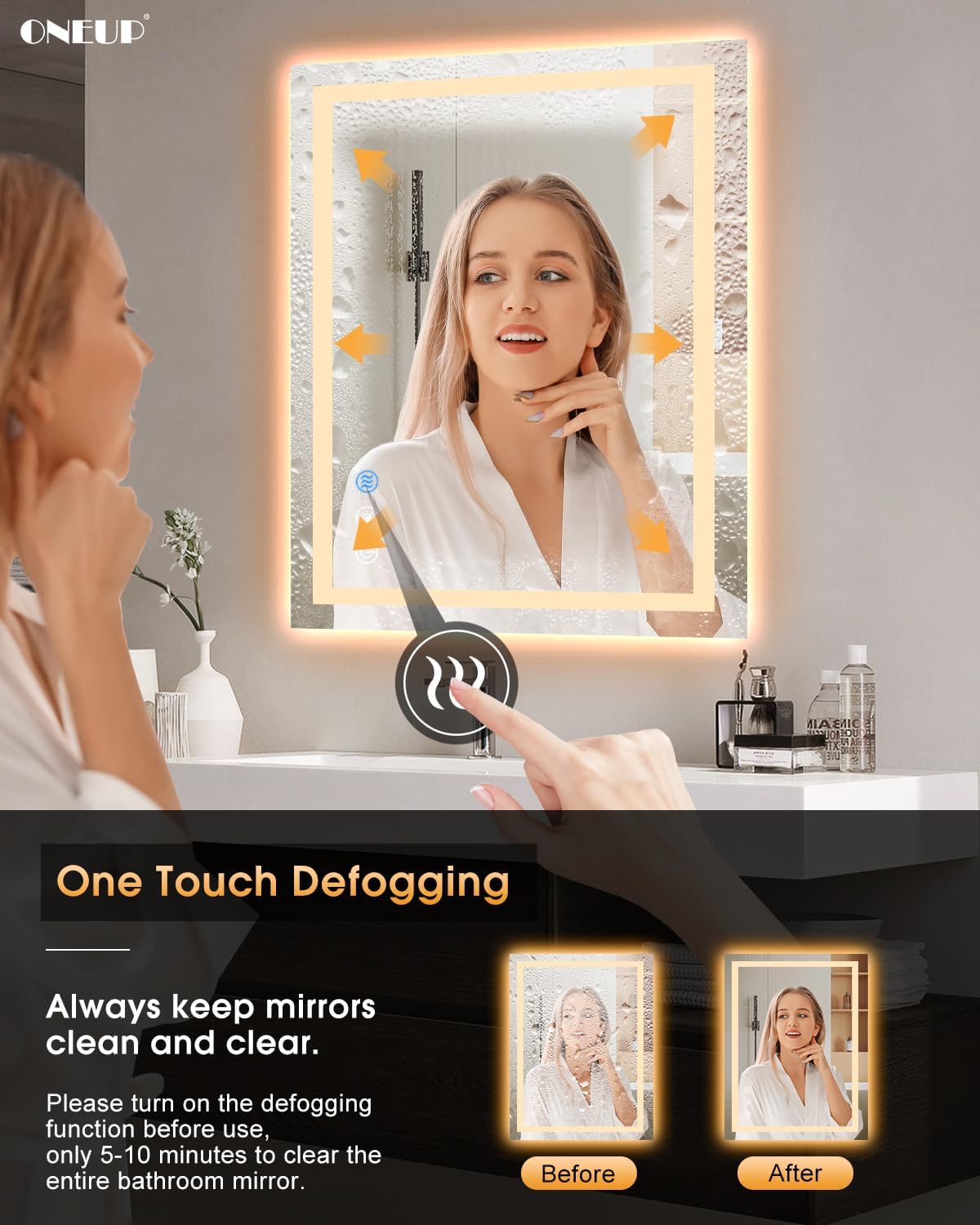 oneup 28x36'' RGB Bathroom Mirror with Lights,RGB Color Changing LED Bathroom Mirror for Wall,Lighted Vanity Mirrors,Dimmable,Anti-Fog,IP54 Waterproof
