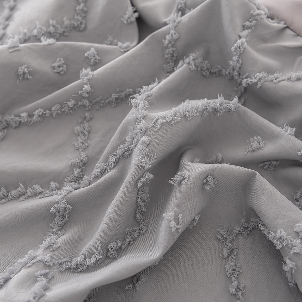 Bed Skirt King Size Ruffled Bed Skirt with Split Corners, 14 Inch Drop Dust Ruffle Bed Skirts with Platform, Boho Tufted Shabby Chic Full Size Bed Skirts, Light Grey