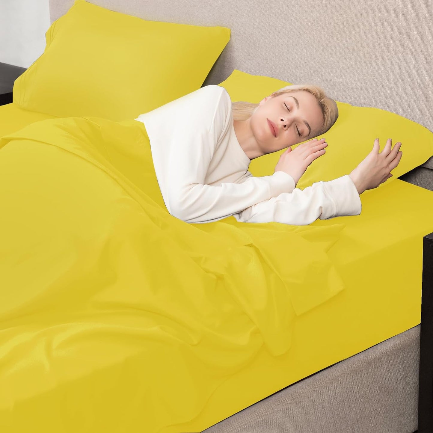Mejoroom Full Size Sheet Sets - Hotel Luxury 1800 White Sheet - 16 Inch Deep Pocket Bed Sheets, Extra Soft, Breathable, Wrinkle, Fade & Stain Resistant - 4 Piece (Full, Yellow)