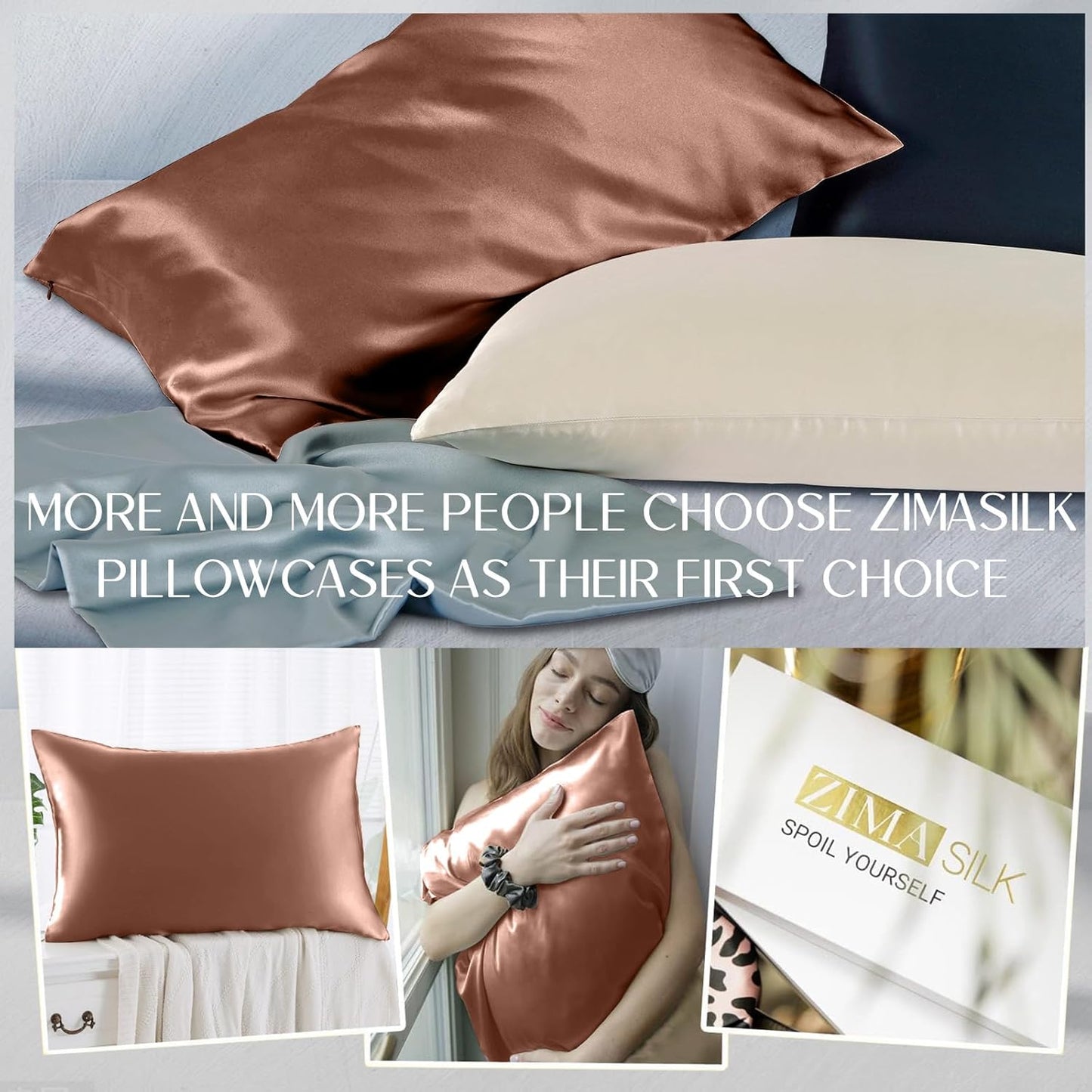 ZIMASILK 100% Pure Mulberry Silk Pillowcase for Hair and Skin Health,Soft and Smooth,Both Sides Premium Grade 6A Silk,600 Thread Count,with Hidden Zipper,1pc (Standard 20''x26'',Mocha)