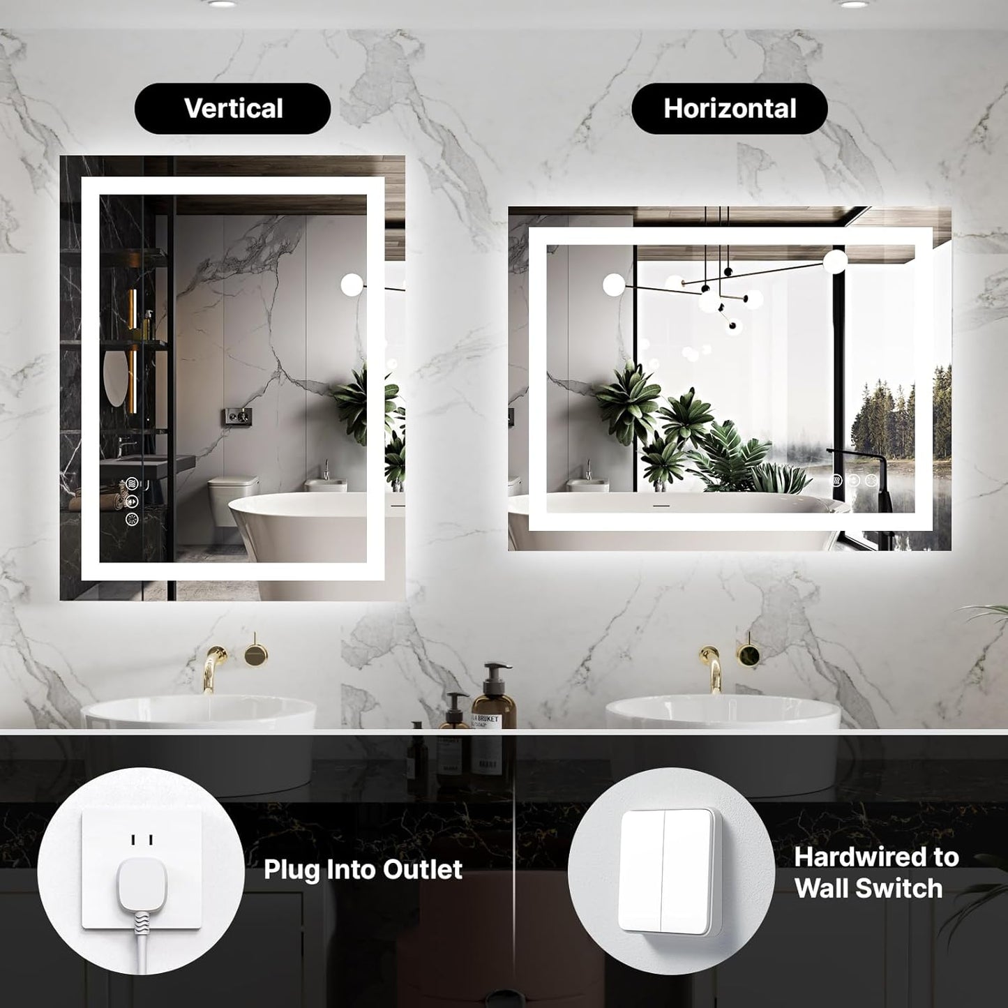 24x32 LED Bathroom Mirror with Lights – Anti-Fog, Dimmable, Backlit & Front Lit Lighted Vanity Mirror for Wall – Smart Bathroom Mirror with Memory Function, Shatterproof Tempered Glass