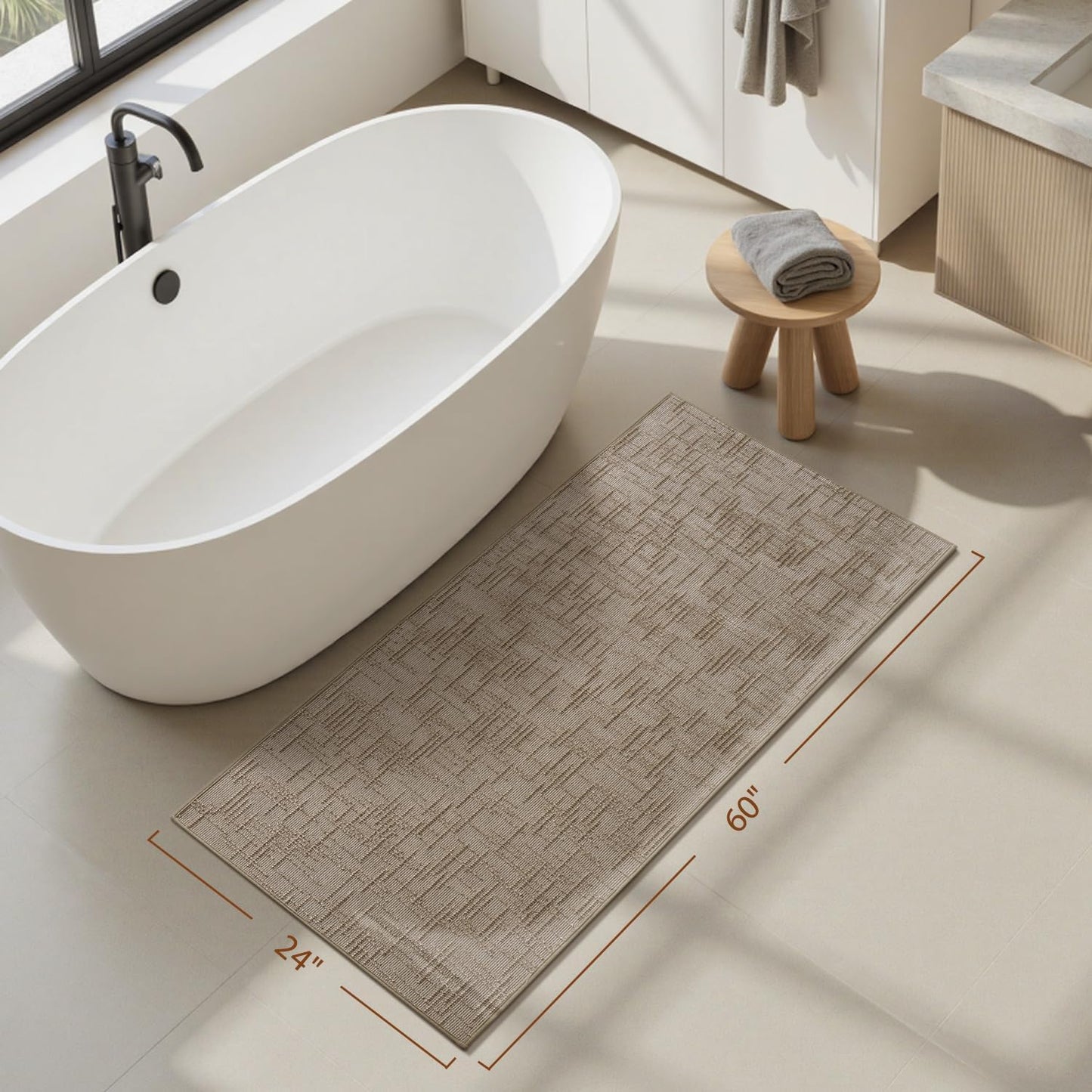 AMOAMI Bath Mat Non Slip Super Absorbent Quick Dry Bath Mats for Bathroom Floor Rubber Backing Washable Bathroom Rugs Modern Woven Jacquard Mat, Beside Tub Bath Rugs, 2' x 5', Brown